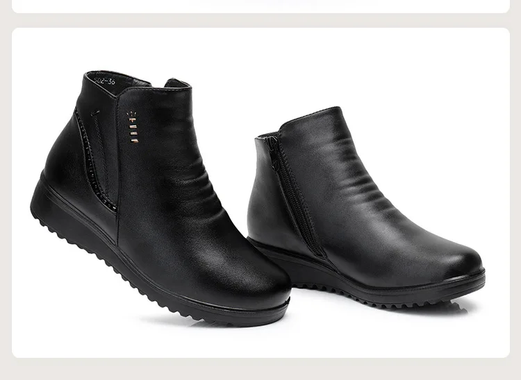 Winter New Women Platform Shoes Woman Genuine Leather Flat Ankle Boots Elderly Warm Snow Boots Mother Cotton Shoes Size 35-41