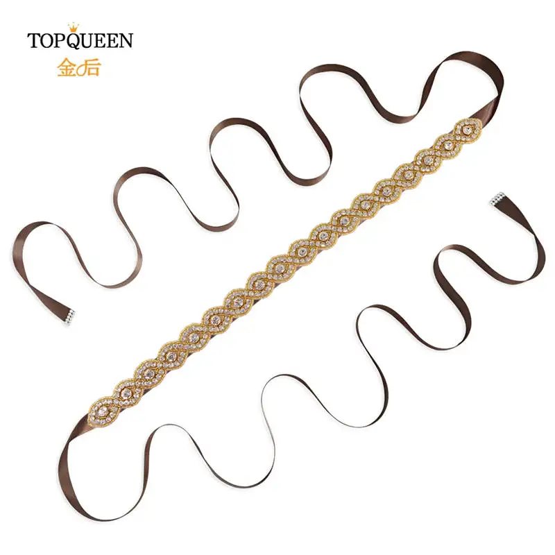 brown TOPQUEEN S28-G пояс ручной работы с золотыми бусинами Стразы с золотыми бриллиантами свадебный пояс для свадебного платья свадебные украшения Быстрая - Цвет: brown
