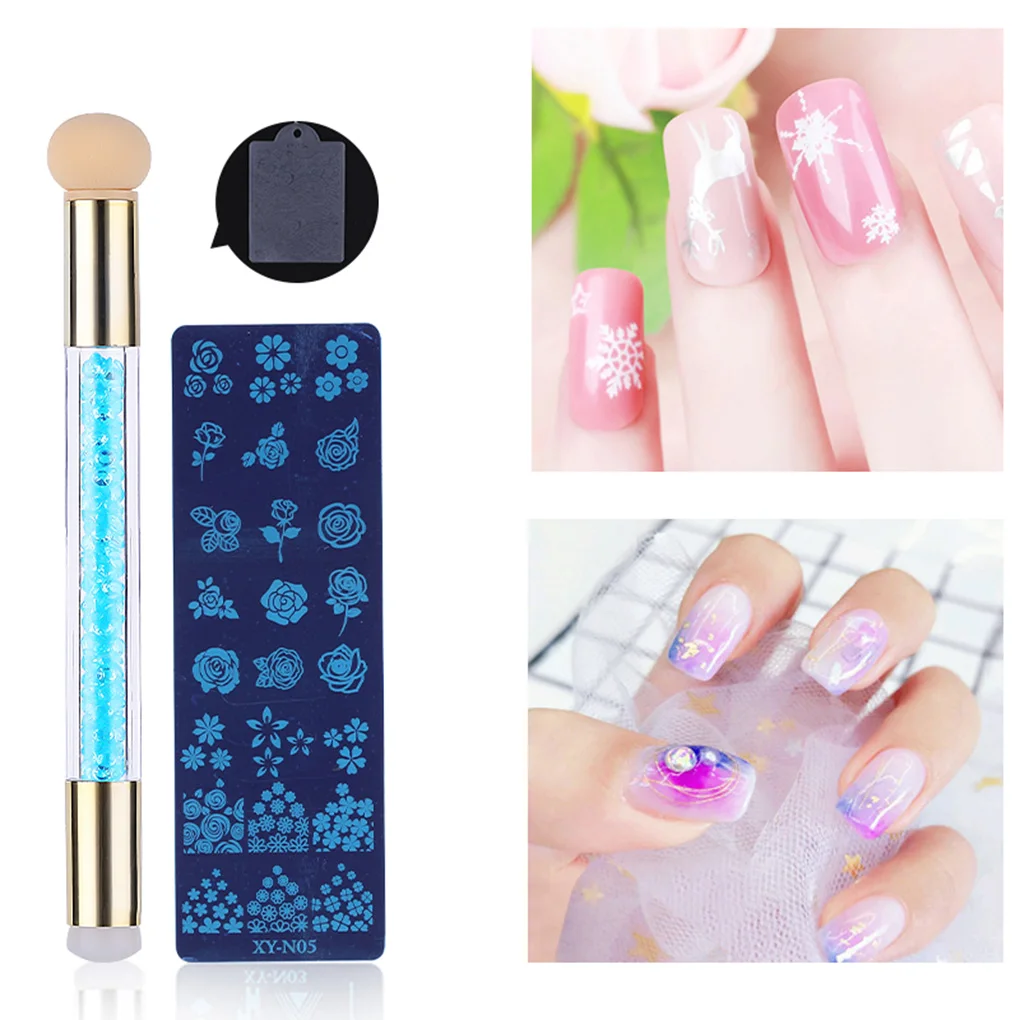 New Floral Pattern Stainless Steel Nail Stamping Plate Double-headed Nail Art Pen PVC Scraper