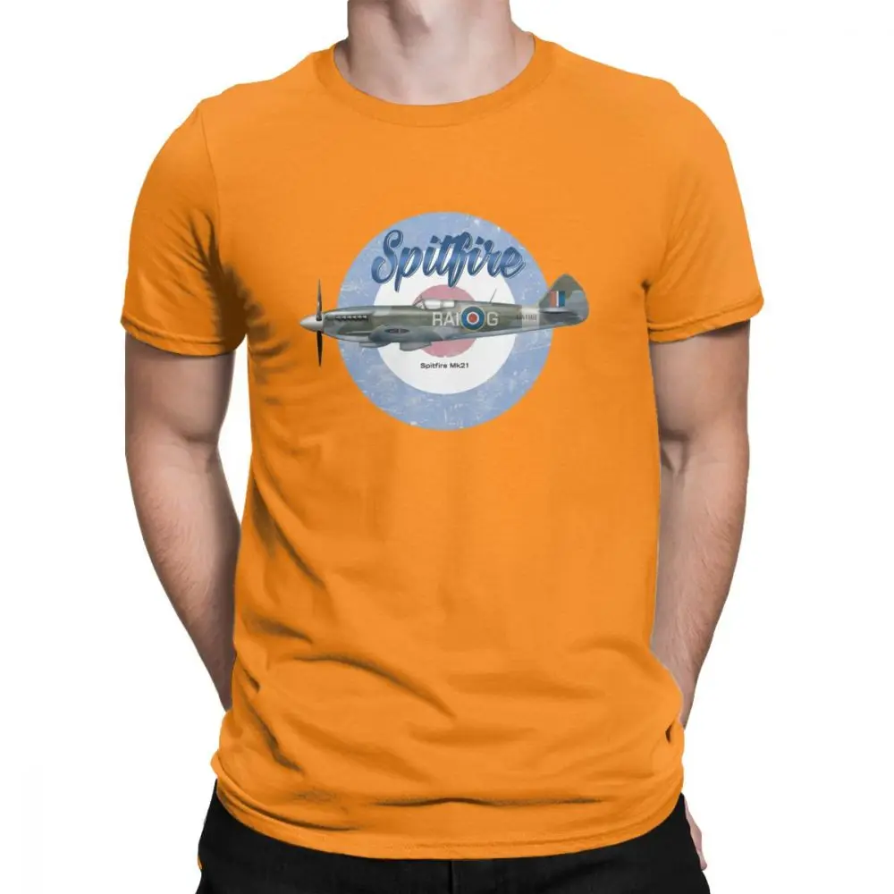 Spitfire/мужские футболки из чистого хлопка; футболки для отдыха; истребитель; WW2; военный пилот; Самолет; самолет; футболка; топы с короткими рукавами - Цвет: Оранжевый