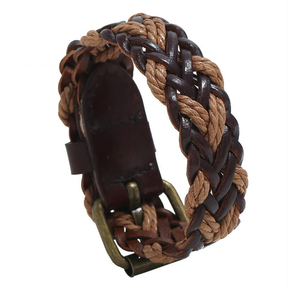 

Braided leather bracelet for men Retractable Bracelet leather bangle for women adjustable punk vintage student Wristband