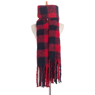 Цветной клетчатый шарф для женщин, зимний толстый пашмины с кисточками, длинная теплая шаль, женская мода, Женский палантин, красные клетчатые шарфы для женщин - Цвет: as photo