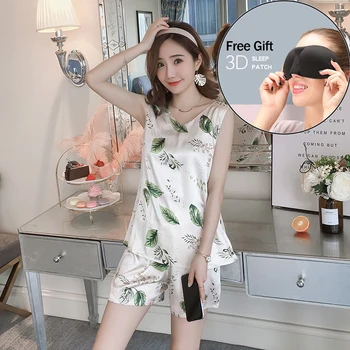 

Sleep Lounge Pajama Set Sexy Satin Sleepwear Women Summer Pyjama Femme Fashion Flower Pajamas for Women