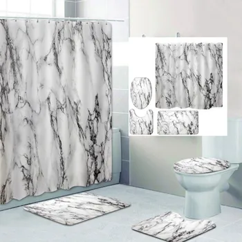 

Abstract Nature Animal Scenery Printed Pattern Shower Curtain Pedestal Rug Lid Toilet Cover Mat Bath Mat Set