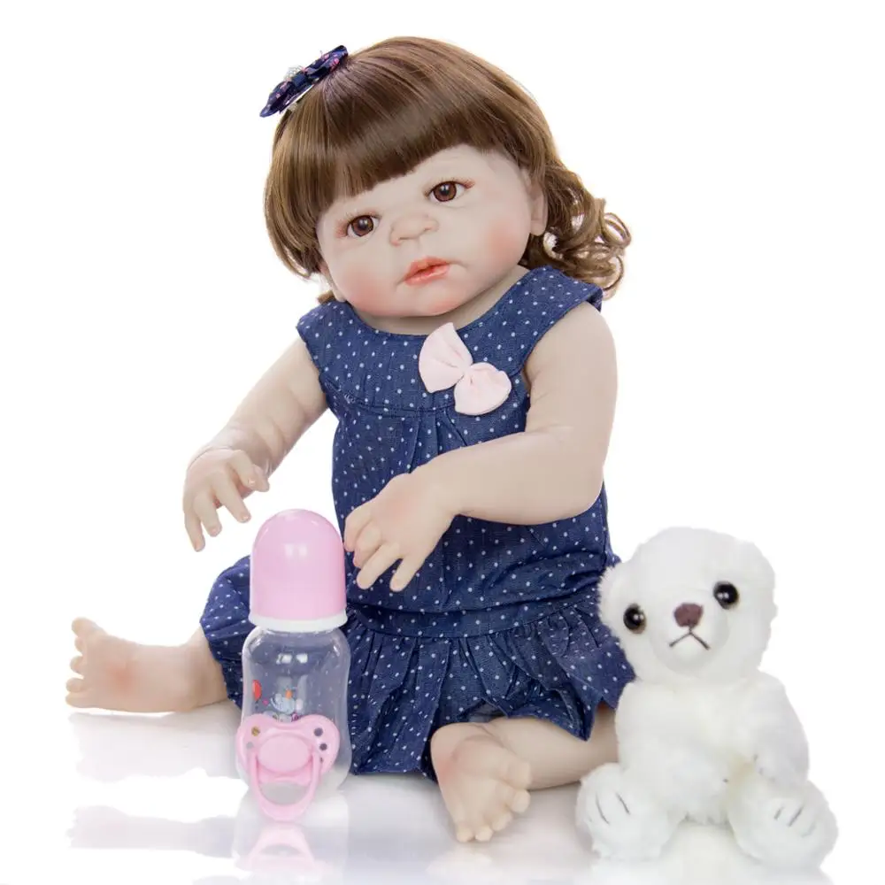 Все силиконовые куклы Reborn Baby 23 ''виниловая кожа bebe reborn Boneca кудри Menina для детей Playmates подарок с джинсовой юбкой