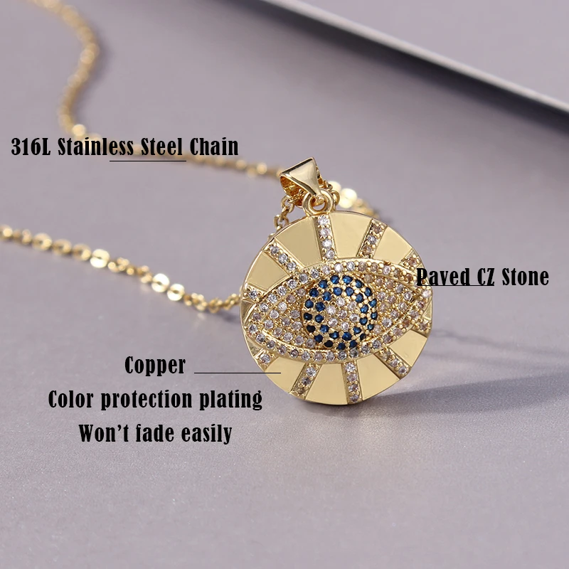 Ожерелье из нержавеющей стали с кубическим цирконием и злом глаз турецкое