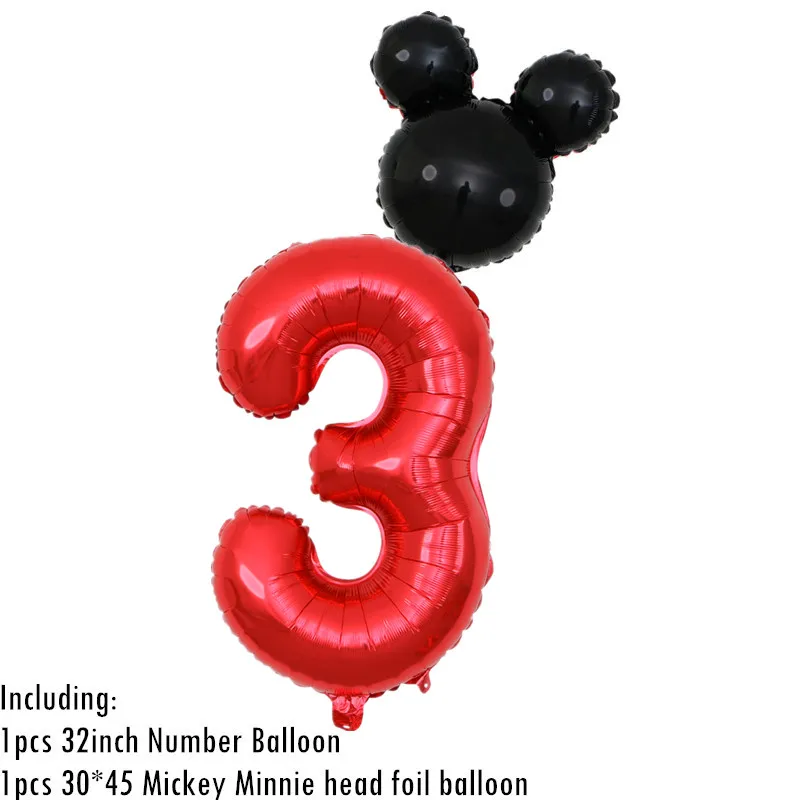 Partigos 32 дюймов красные, черные номер Фольга надувные шары Mickey воздушный шар "Минни" Рисунок От 1 до 5 лет детская футболка для мальчиков и девочек, День рождения Декор - Цвет: 2pcs
