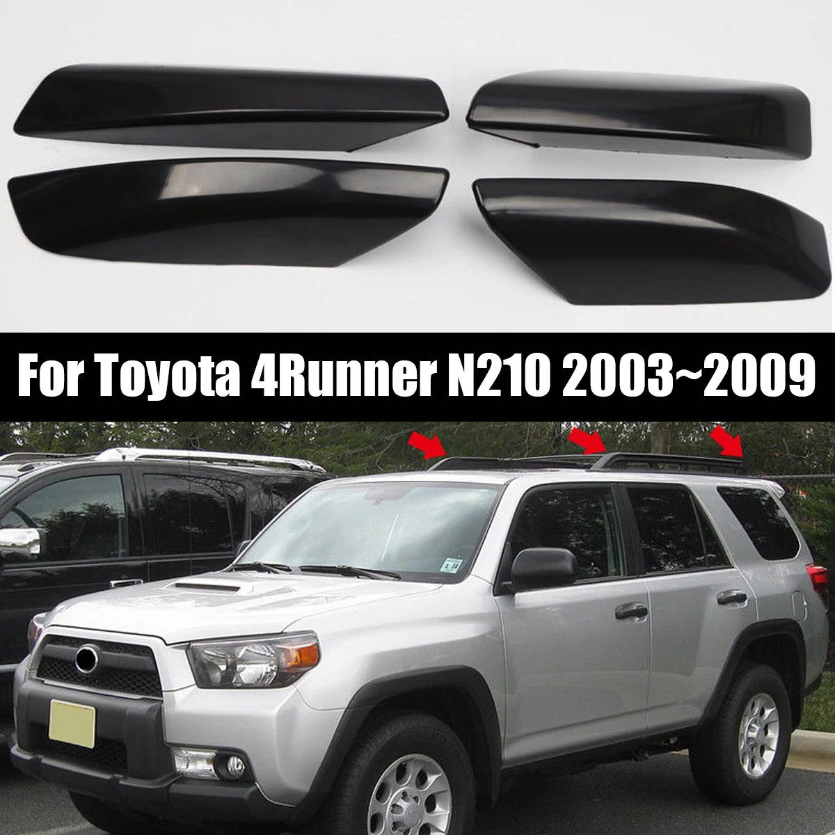 Подходит для Toyota 4runner N210 2003~ 2009 Замена на крышу автомобиля Концевая крышка корпуса Блестящий из черного пластика кровельное покрывала