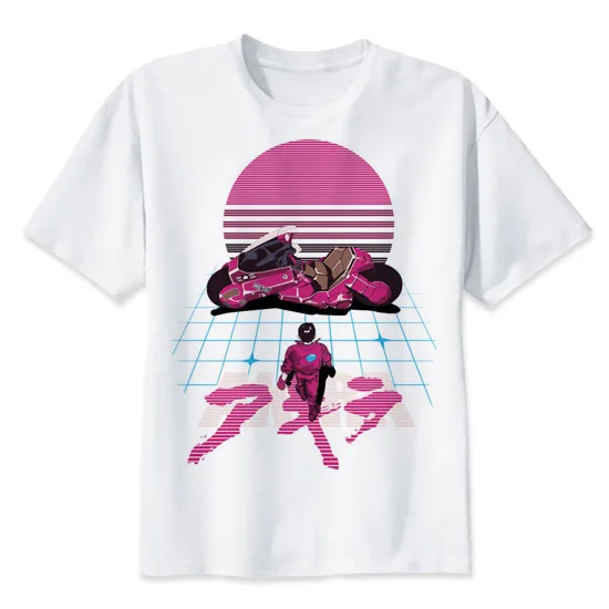 Футболка Akira Synthwave мужская с японским аниме модная повседневная тенниска белым