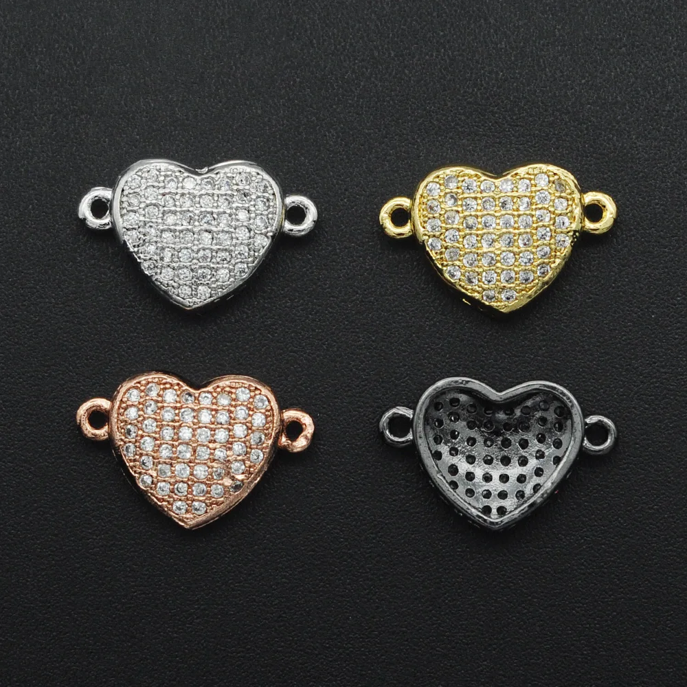 11x16mm 316 CZ Zircon DIY Jewelry Heart Connectors Charm Wholesale