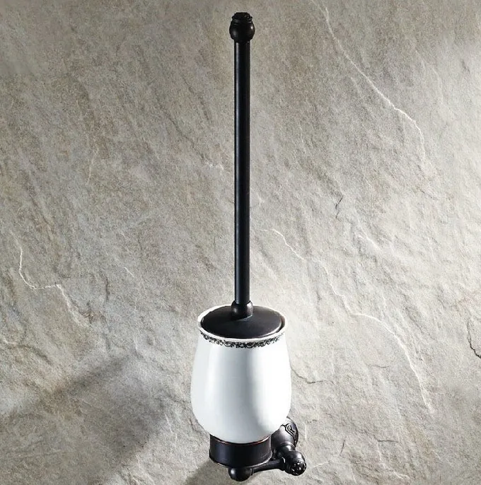 Черный Масляный Бронзовый латунный набор аксессуаров для ванной комнаты, оборудование для ванной, полотенце-бар, мыльница, держатель для туалетной бумаги, крючок для халата, mm009 - Цвет: Toilet Brush Holder
