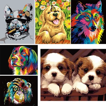 

DIY Dog Picture Painting By Numbers Animal Poster Hand Painted Oil Canvas Paintings Wall Pictures for Living Room Decoration