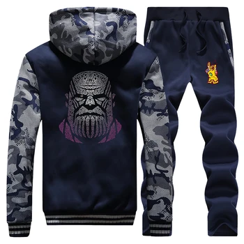 

Warm Suit Men Winter Sweatshirt Hoodie+Pants 2 Piece Sets Men Thanos Hip Hop Thick Fleece Hoodies The Avengers Mens Tracksuit