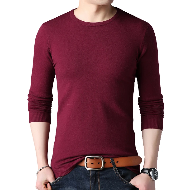 Red Sweater BROWON, мужской зимний свитер, весенний мужской свитер с длинным рукавом и круглым вырезом, однотонный черный свитер, базовое пальто, большой M-4XL - Цвет: Red Sweater
