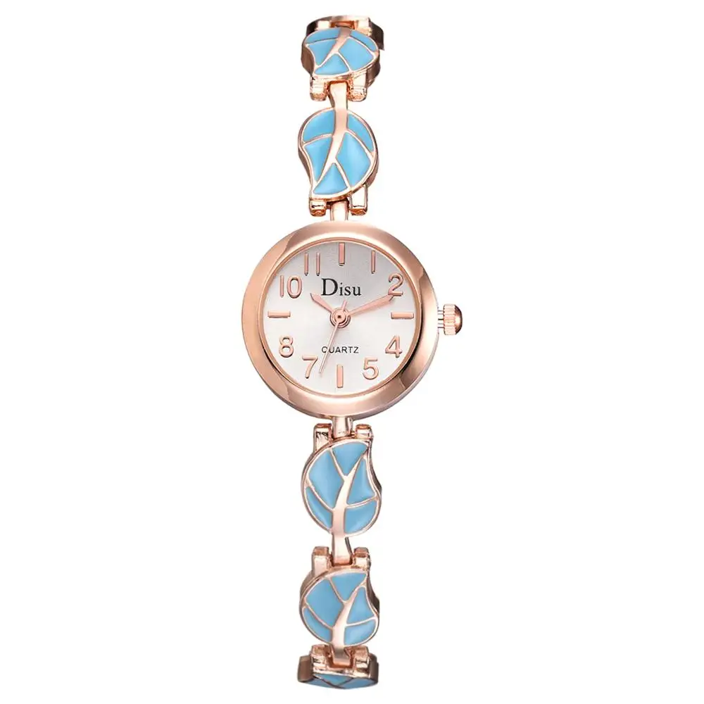 Rose Gold Blue Бренд Disu часы с браслетом женские роскошные часы с кристаллами наручные часы с листом подарок часы женские модные кварцевые часы Reloj Mujer - Цвет: Rose Gold Blue