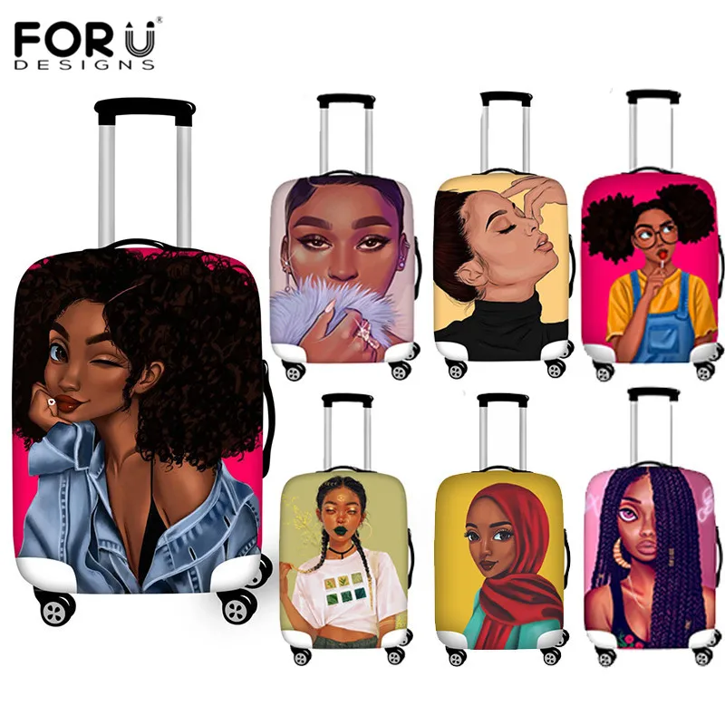 FORUDESIGNS/черное искусство афро леди девушки печати женские дорожные аксессуары багажный Чехол Эластичный чехол для чемодана подходит для 18-32