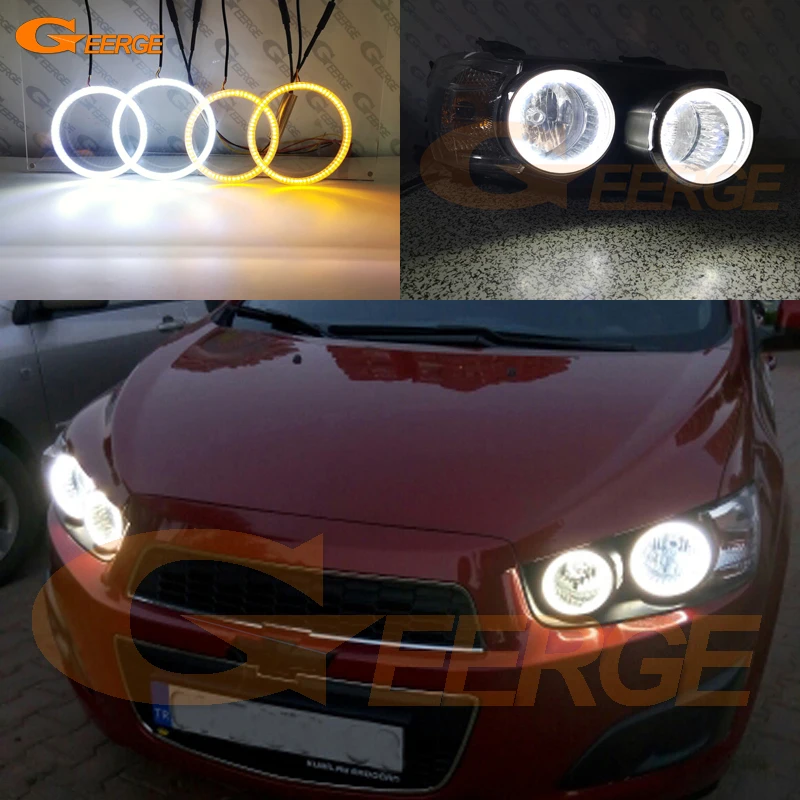 Для Chevrolet AVEO Sonic T300 2011 2012 2013 ультра яркий двухцветный переключатель led Ангельские Глазки drl halo Кольцо сигнал поворота