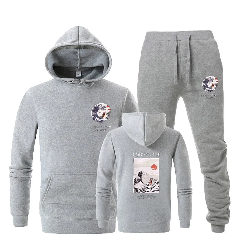 gray6 Мужской костюм с капюшоном, флисовый теплый хлопковый спортивный костюм для мужчин, толстовка с ривердейлом, костюм Homme, толстовка+ штаны для бега, спортивный костюм с капюшоном - Цвет: gray6