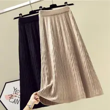 Autumn Knit Skirts Womens New Large Size Clothing Lady Fashion Slim Elastic High Waist Sweater Skirt Midi Femme Jupe f1988