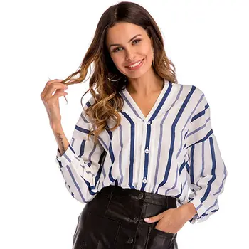 

2020 Supply Explosion Blouse V-neck Loose Striped Shirt