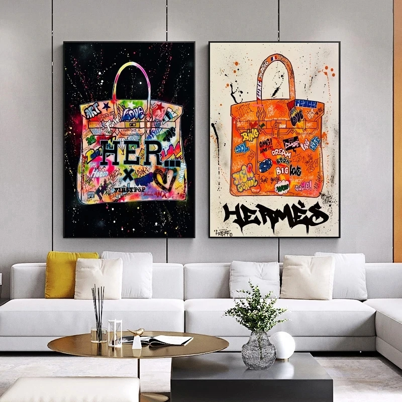 

Modern Fashion Bags Abstract Graffiti Art Painting Posters and Prints Cuadros Wall Art Pictures for Living Room Home Decoration