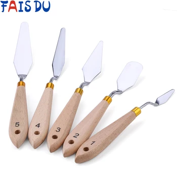 

5 Pcs Of Stainless Steel Fondant Cake Spatula Wooden Handle Fondant Art Decoration Knife Painting Tool Cake Decoration Tool