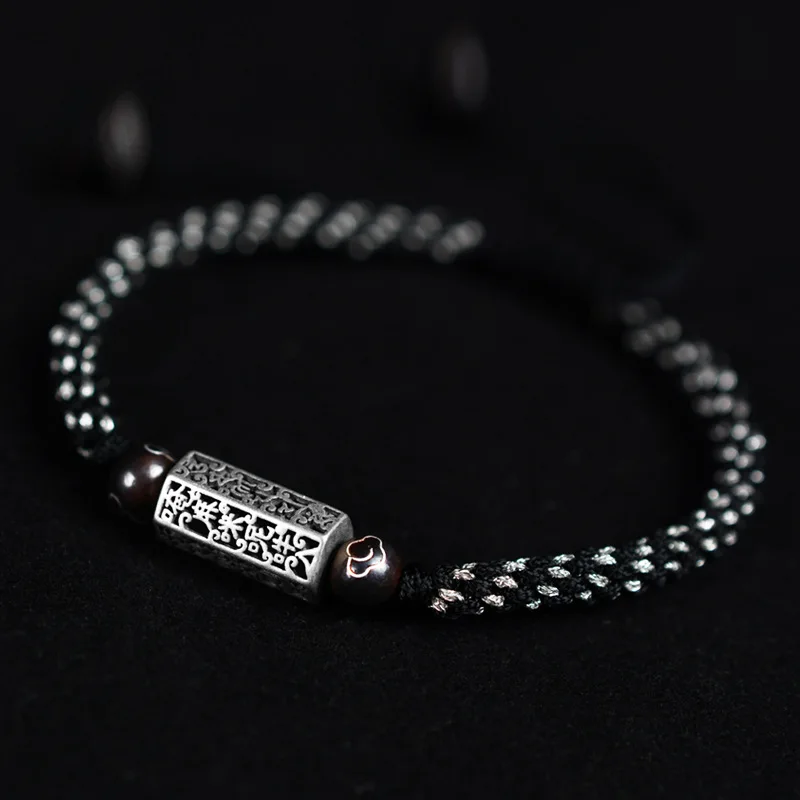 Billig Handgemachte Seil Geflochtene 6 Worte Glück männer Armbänder Armreifen Vintage Männlichen 925 Sterling Silber Armband Geschenk Diy Schmuck