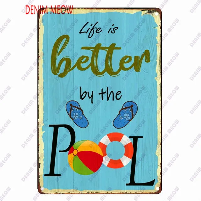 Beach Metal Sign Tin Vintage Summer Beach Plates Relax Metal Wall Sign Pool Tiki Bar Pub Seaside Ocean Happy Place Decoor WY161 12