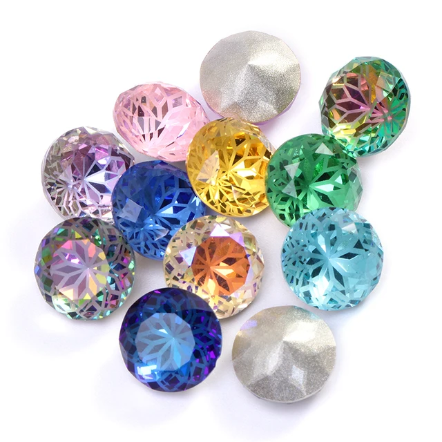 Round Rivoli Glue On Rhinestones 10mm Pointback Stones DIY Crafts Shiny Glass Strass High Quality K9 Crystals Random Mix