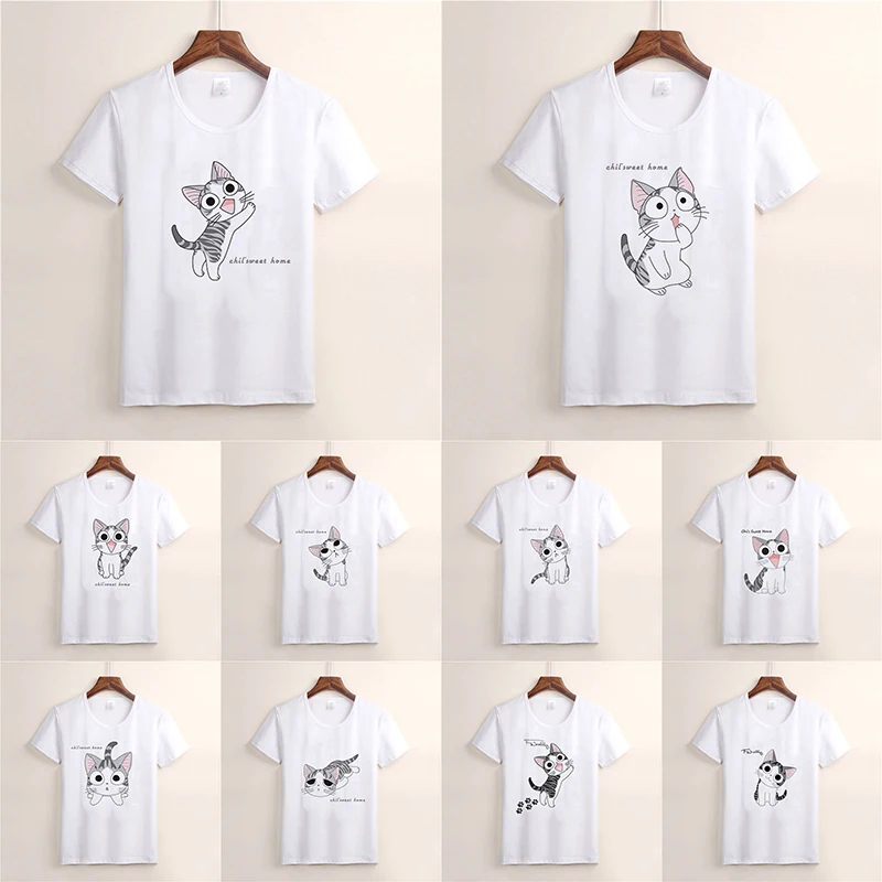 Женская футболка с принтом кота из мультфильма Kawaii женские топы уличная одежда