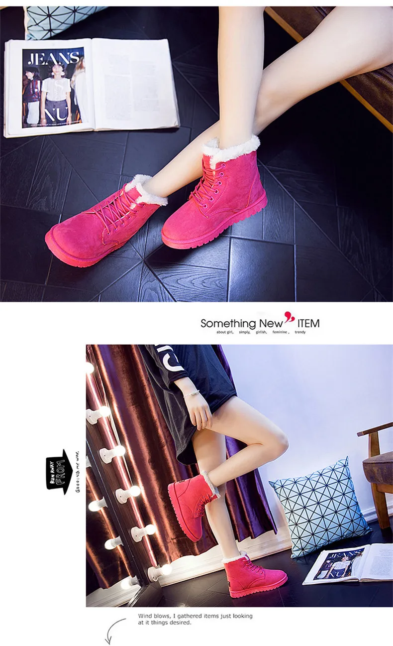 Pink Flock Warm Cotton Women Boots Cheap Winter Shoes Casual High top Fur Flats Outdoor Hot Women Snow Boots botines mujer 2021