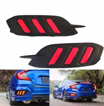 

For Honda Civic 10 th 2016-2017 Sedan 4Dr Fluid Style Rear Bumper Brake Lamp Red LED Light - 2 PCS