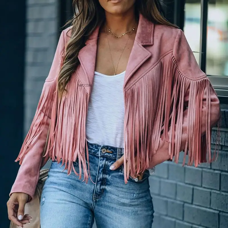 Faux Suede Tassel Jacket Womens Vintage 