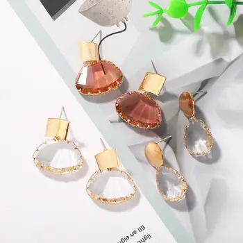 

Dvacaman Transparent Glass Stone Drop Earrings Women Gold Color Maxi Statement Earrings Wedding Bridal Dangle Earrings Wholesale