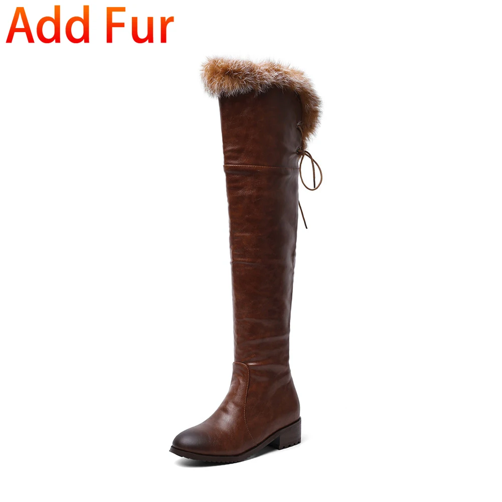 Karinluna Brand Top Quality Retro Large Sizes 48 Fur Russia Winter Outrdoor Snow Boots Shoes Woman Over The Knee Boots Women - Цвет: brown thick fur