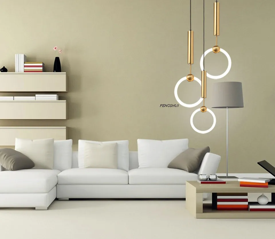 Nordic LED Metal Ring Pendant Lights Lighting Art Single Head Ring Pendant Lamp Cafe Living Room Restaurant Decor Light Fixtures