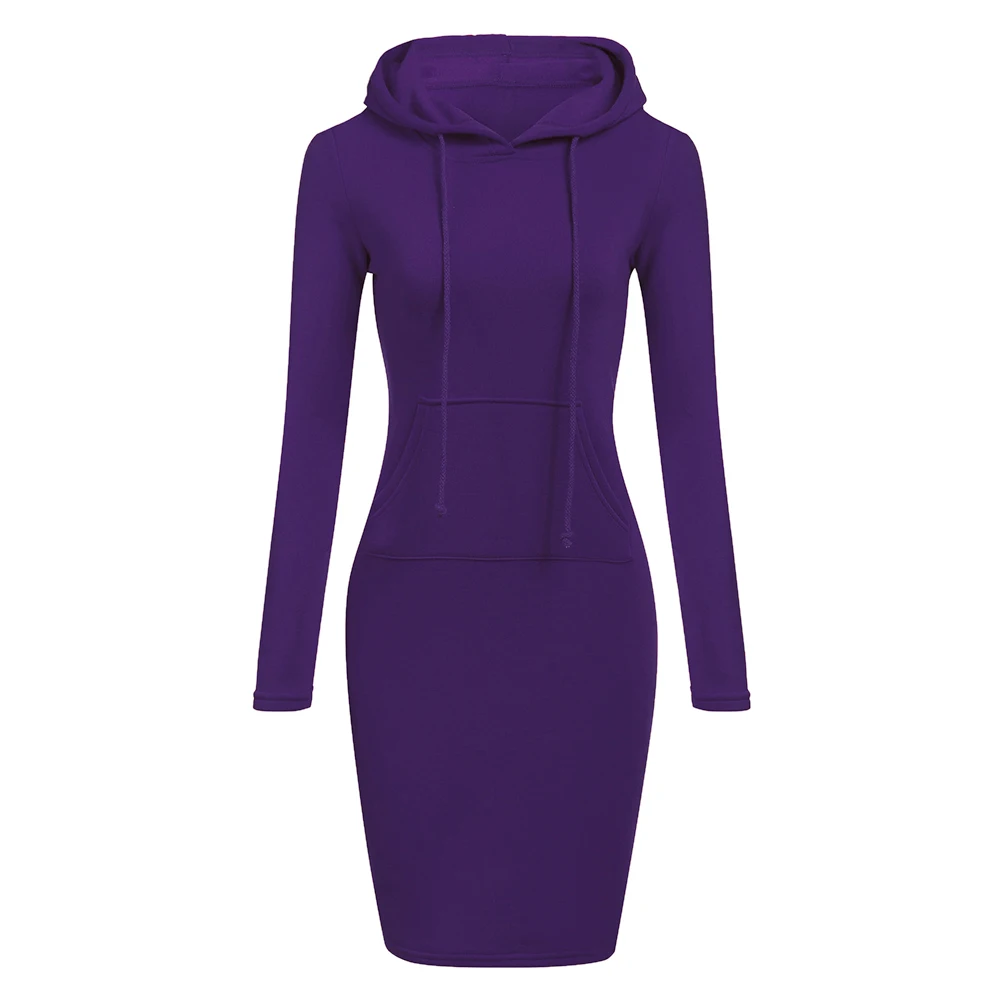 Модные Флисовые женские платья размера плюс XXL с капюшоном и длинным рукавом, осенне-зимнее платье, женские толстовки с капюшоном - Цвет: purple