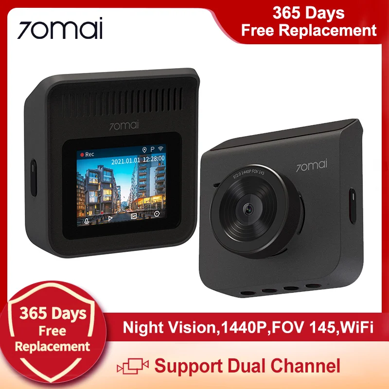 2021 70mai Новый Dash Cam A400 Регистраторы 1440P QHD супер Ночное видение Wi-Fi двойной прицел 2 0