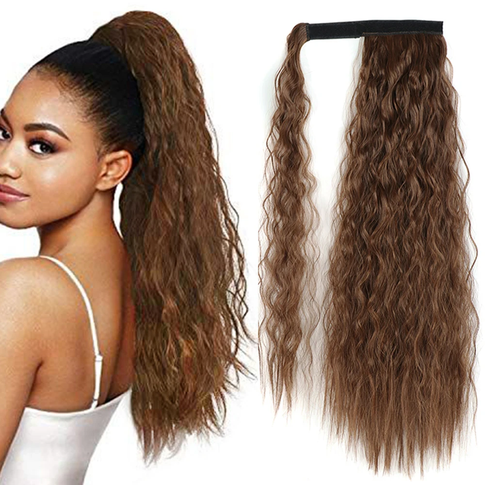 My-Diva 22'' Synthetic Long Wavy Ponytail Synthetic Hairpiece Wrap on Clip Hair Extensions Ombre Brown Pony Tail Blonde