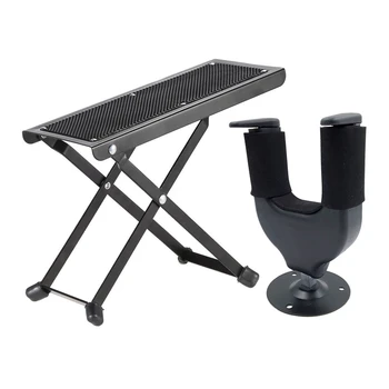 

2 Pcs Guitar Accessories: 1 Pcs Guitar Footstool Footrest Rest Acoustic Electric Metal & 1 Pcs Guitar Wall Hook Gravity Self-Loc