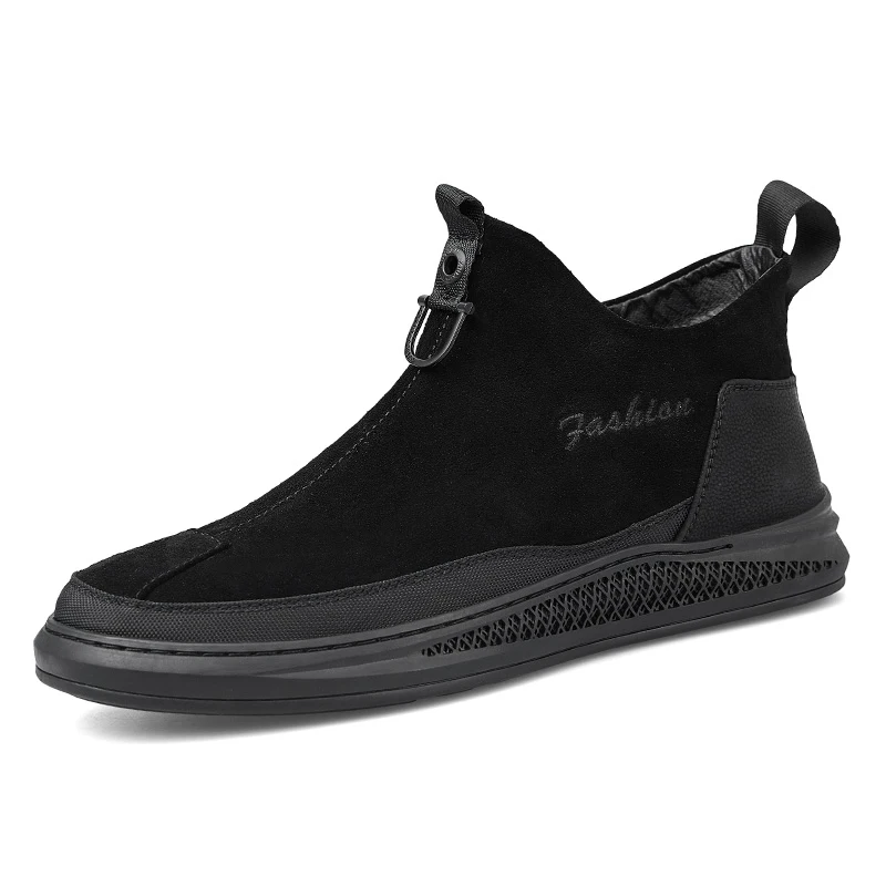 

New Men Casual Shoes Breathable Wear Resistant Shoes Comfortable Winter Plus Velvet Black Round Toe Lace up Flat Snekaers %6217