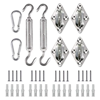 

304 Stainless Steel 4 Piece Heavy Duty Sun Shade Sail Fixing Kit for Garden Triple-cornered and Square, Rectangle
