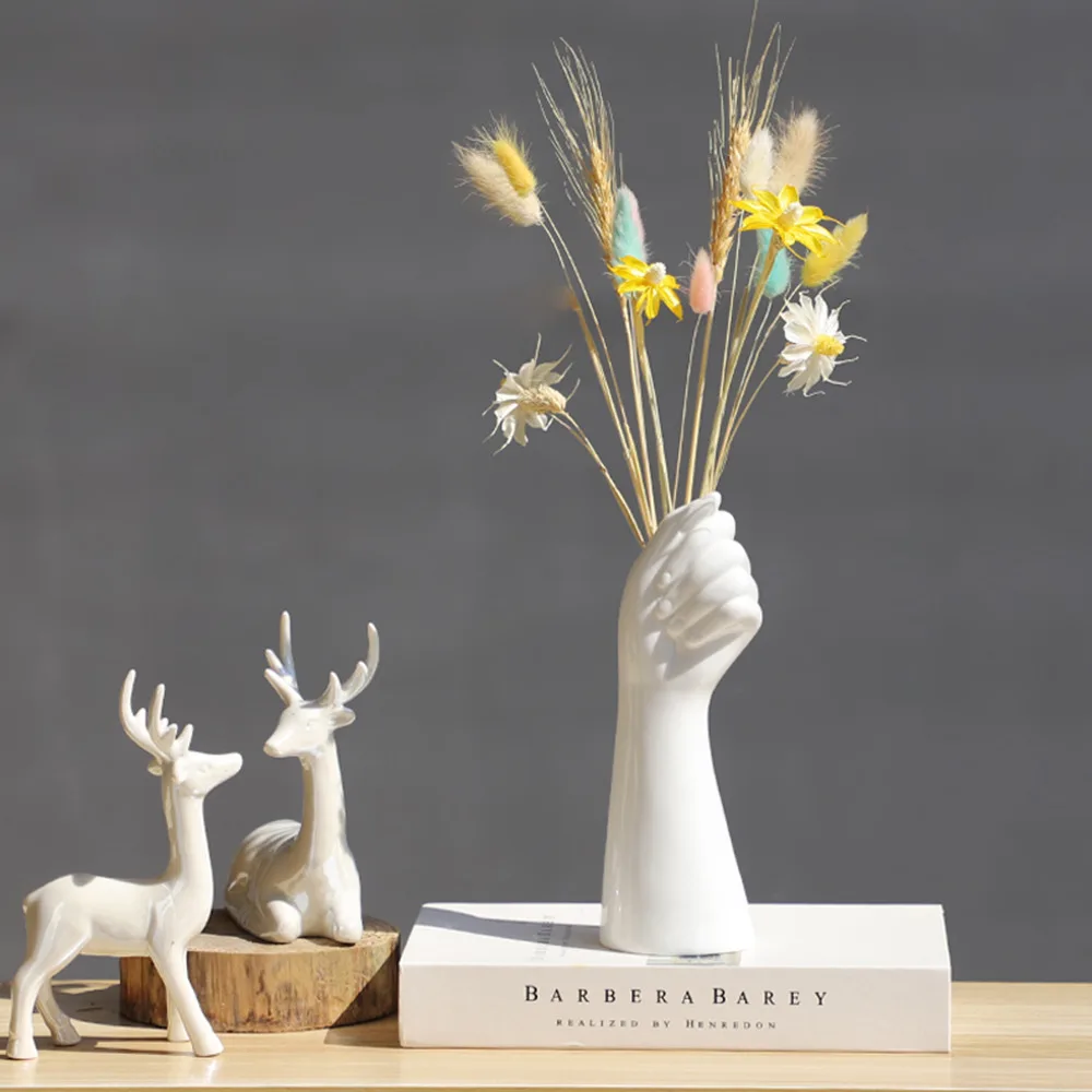 

1PC Hand-shaped Ceramic Vase Modern Simple Home Office Decorations Creative Floral Composition Living Room Fashion Ornaments