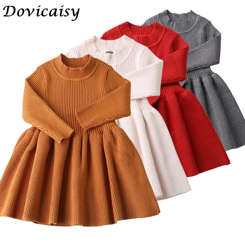 Girls Knitted Dress autumn winter Clothes Lattice Kids Toddler baby dress for girl princess Cotton warm Christmas Dresses