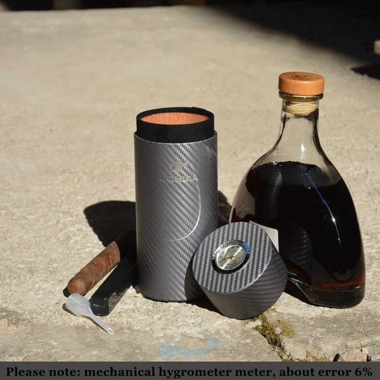 Чехол для сигар COHIBA, карбоновое волокно, дерево кедра с подкладкой, трубка, мини, для путешествий, с увлажнителем для сигар, гигрометр для сигарет, стиль жизни