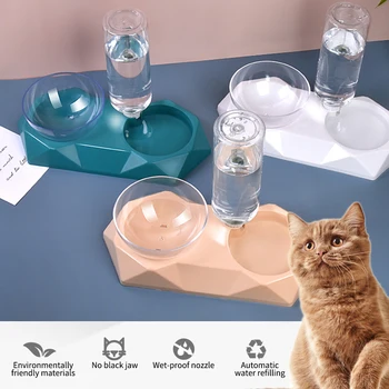 

Portable Pet Cat Bowl With Automatic Water Dispenser Antiskid Double Drinking Feeding Bowl Cat Water Bottle Feeder