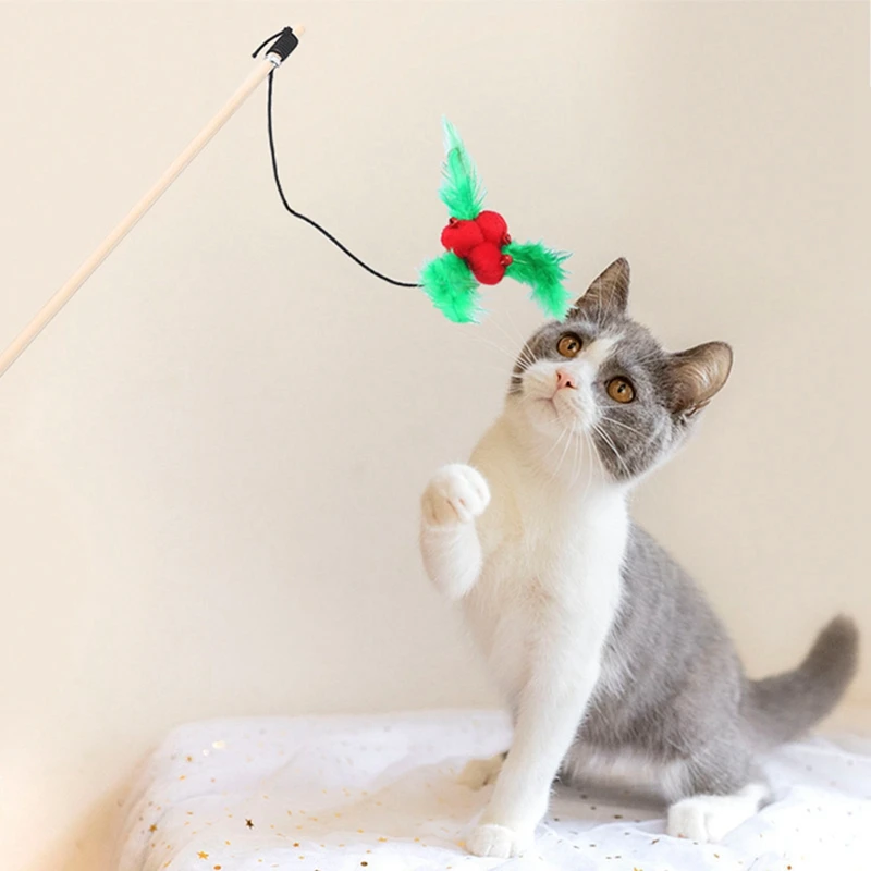 Pet Chew Toy Cat Teaser Mouse Feather Ball Bell Cat Play Toy Interactive Retractable Bell Cat Teaser Kitten Wand Pet Play Toy