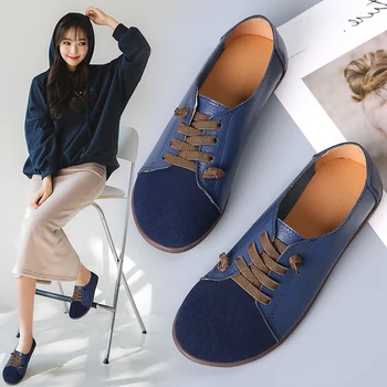 

Bimuduiyu Women'S Casual Flats Retro Ladies Shoes Large Size 35-43 Soft Leather Oxford Shoes For Women Moccasins Female Footwear