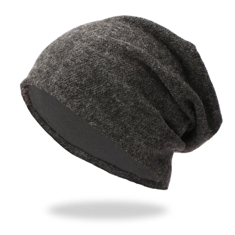 Шапка бини, повседневная утолщенная Вязаная хлопковая теплая шапка, уличная Осенняя зимняя спортивная одежда, аксессуары - Цвет: Dark gray