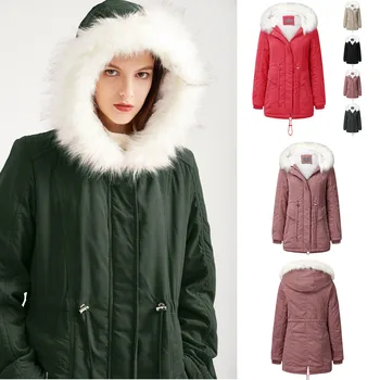 

Winter Women Jacket Hooded Warm Cotton Padded Coat Medium-Long Thicken Outwear Slim Parka Cotton-Padded Overcoat Plus Size M-3XL